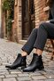 573102 Buckle Detailed Pointed Toe 3 cm Thick Heel Zippered Women's Boots - 2