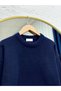 Aylin Crew Neck Oversized Sweater with Elastic Bottom-Zi̇7035 Navy Blue - 3