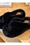 Black Faux Fur Flip Flop Slippers