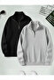 2-Piece Unisex Mock Neck-Piece Zippered Oversized Sweatshirt - Large Size Sweatshirt
