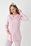Striped Maternity Pajama Set 3-Piece Set (Pajamas + Robe) Breastfeeding Compatible & Adjustable Waist - 6