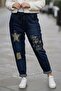 Italian Jean Blue Pocketed Varak B Printed Elasticated and Tied Waist Lycra Denim Trousers 100 55 - 5