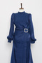 Navy Blue Evening Dress with Stone Detail on the Front - 2