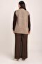 Women's Sand Embossed Floral Pattern Pocketed Knitwear Knitted Mother Vest - 4