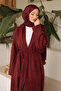 Burgundy Belted Long Angora Cardigan - 5