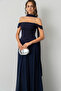 Women's Navy Blue Slim Fit Shawl Neck Strapless Engagement/Wedding Dress - 3