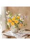 Floral Ceramic Vintage Pitcher Vase with Handle, Farmhouse Style, Green Flower Pattern (8 in - 2