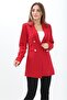 Women's Red Double-Breasted Gold Buttoned Blazer Jacket Shoulder Shoulder Pad Pieces - 5