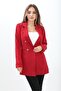 Women's Red Double-Breasted Gold Buttoned Blazer Jacket Shoulder Shoulder Pad Pieces - 6