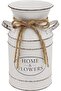 Metal Flower Vase - Vintage Galvanized Milk Can with Handle, White, Shabby Chic