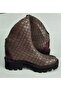 Women's Genuine Leather Mink Claret Red Crocodile Paneled Eva Sole Boots - 2