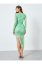Green Square Neck Bodycon Midi Dress - 4