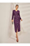 Purple Embellished Tweed Midi Dress