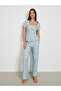 Textured Ditsy Floral Lettuce Hem Bolero Sleeve Top and Pyjama Set - 2