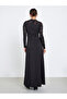Black Lace Sleeve A-Line Maxi Dress - 4