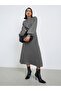 Grey High Neck Maxi Dress with Chain Belt - 3