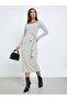 Grey Ribbed Knit Long Sleeve Midi Dress - 2