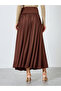 Brown Solid A-Line Pleated Knit Maxi Skirt - 4