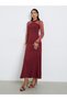 Women Burgundy Mesh Long Sleeve Maxi Dress - 3