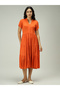 Orange Button Down Tiered Midi Dress - 4