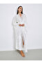 Crushed Velvet Flared Sleeves Robe with Contrast Lace Trim