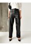High Waist Black Loose Leg Leather Pants - 6