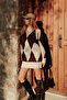 Women's Mock Neck Diamond Pattern Sweater Dress Beige-Brown 26W3037