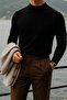 Men's High Neck Casual Black Knit Sweater