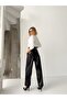 High Waist Black Loose Leg Leather Pants - 7