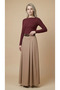 Jabor Women's Belt Detailed Semi-Corsage Pleated Long Skirt & Hijab Skirt - Beige - 3