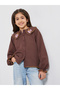 Girls Embroidered Collar Brown Cotton Shirt
