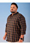 Plus Size Brown Checked Cotton Blend Shirt - 5