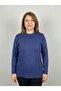 Women's Navy Blue Crew Neck Embossed Patterned Long Sleeve Knit Sweater - 2