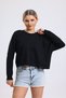 Women's Black Crew Neck Long Sleeve 2 Thread Short Sweat