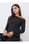 Black Solid One Shoulder Knit Top