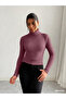 Women Dark Pink Ribbed Turtleneck Top - 5