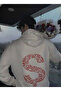 Kiss Design Lettered Oversized Hooded Sweatshirt Hoodie
