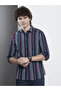 Men Navy Striped Spread Collar Shirt