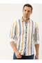 Men White Striped Slim Fit Casual Shirt