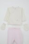 Baby Girl Hospital Release 5-Piece Pompom Bunny Embroidered 0-3 Months, Ecru - 3