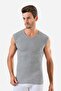 3 Pieces Gray Sleeveless Men's Undershirt V-Neck Zero Sleeve T-Shirt 100% Cotton - 2