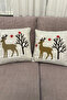 Christmas Themed Deer Punch Embroidered Decorative 2-Piece Throw Pillow Cover Set - 4