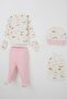 Baby Girl Hospital Release 5-Piece Set, Sky-Themed Cloud Pattern, 0-3 Months, Ecru - 2