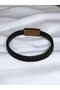 Black Braided Genuine Leather Bracelet |   Antique Yellow Magnetic Closure |   4 Size Options Available - 4