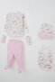 Baby Girl Hospital Release 5-Piece Sky-Themed Sleepy Moon Patterned 0-3 Months, Ecru - 2