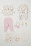 Baby Girl Hospital Release 8-Piece Set, Sky-Themed Cloud Pattern, 0-3 Months, Ecru