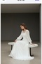 Chiffon Square Neck Balloon Sleeve Long Wedding & Outdoor Shoot Dress – Off White - 6