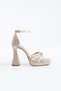 Volenti Women's Stone Evening Dress Heeled Shoes Beige Satin