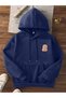 Women's Navy Blue Capybara Printed Hooded Hoodie Sweatshirt - 4