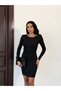 A Quality Long Sleeve Wide Back Decollarated Bow Detail Brow Ribbed Knit Maş Dress - 4